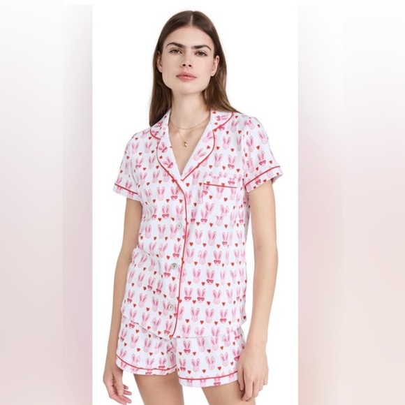 Roller Rabbit Pink Lovestruck Bunny Polo Pajamas Preppy Valentine’s Day Sz L